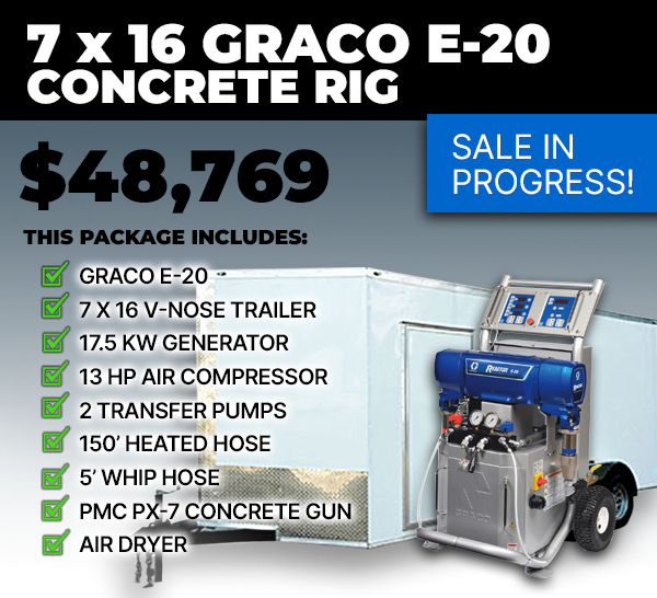 Sprayez concrete lifting rig, GRACO E-20, 7 x 16 concrete lifting rig, concrete leveling, slab lifting