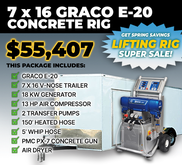 SPRAYEZ GRACO E-20 - 7x16 concrete lifting rig - SprayEZ - spray foam insulation equipment - spray foam insulation rigs