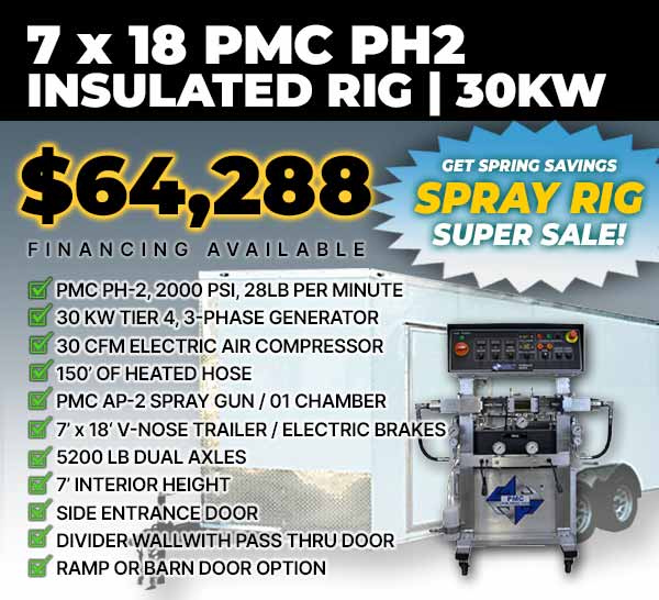 PMC PH2 - 7x18 spray foam insulation rig - SprayEZ - spray foam insulation equipment - spray foam insulation rigs