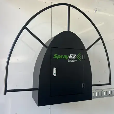 SprayEZ foam hose rack mounted to wall