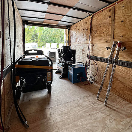 Inside a trailer with equipment