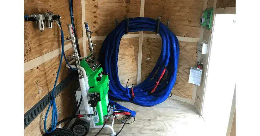 Storage space with large hose and sprayEZ rig